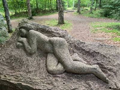 "Sleep of the Huntress" , Haliburton Sculpture Forest. Something so calming about a representation of peaceful rest embedded in/emerging from granite bedrock of the Earth.